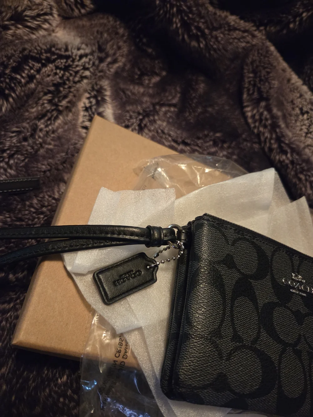 COACH Black Signature Zip Wristlet